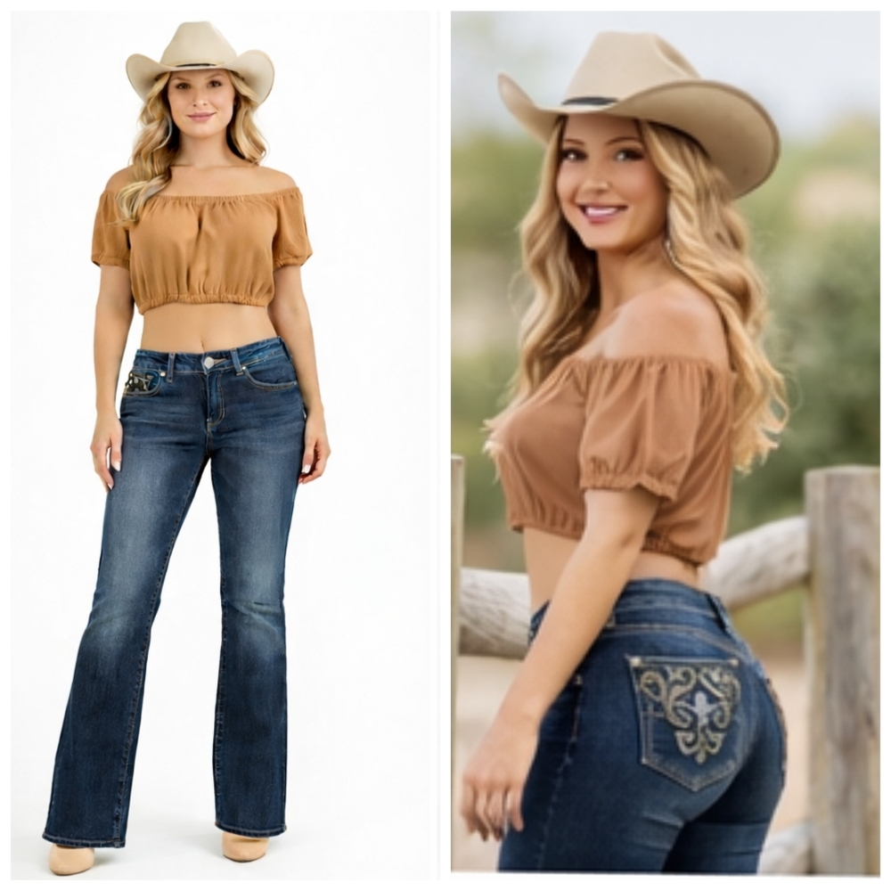 Miss Me Midrise Bootcut Jeans Embellished Pocket Dark Wash Size 30 J1796